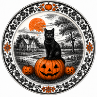 Thumbnail for Halloween Black Cat Toile DBJ W 12" Wood Wreath Sign - DBJ-W-0028