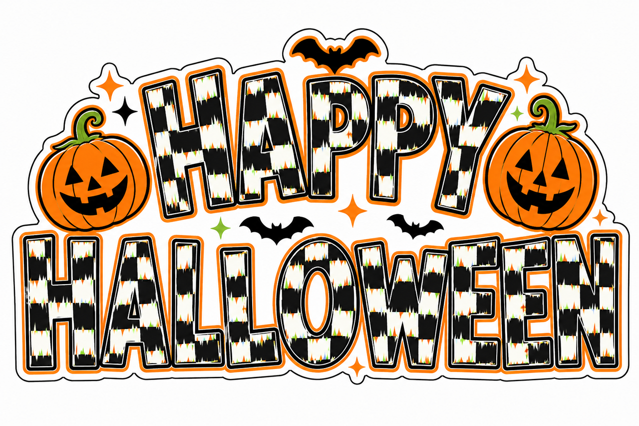 Happy Halloween Checkered Pumpkins DBJ W 12" Wood Wreath Sign - DBJ-W-0030