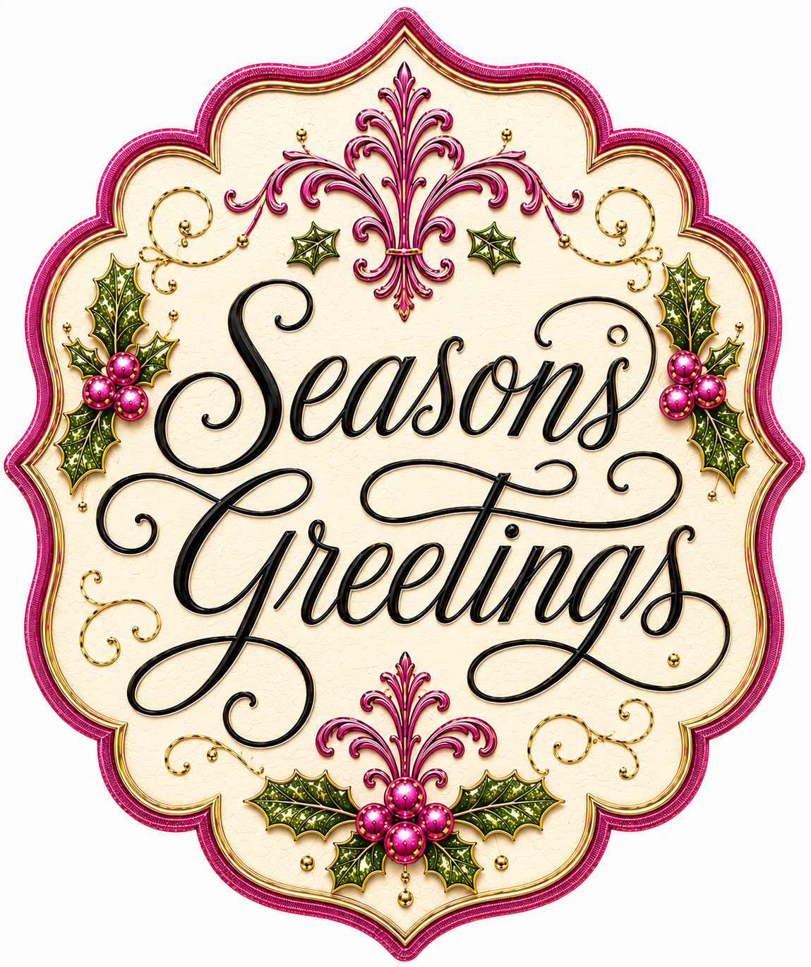 Pink Seasons Greetings Christmas Winter 12" Wood Wreath Sign - DBJ-W-0036