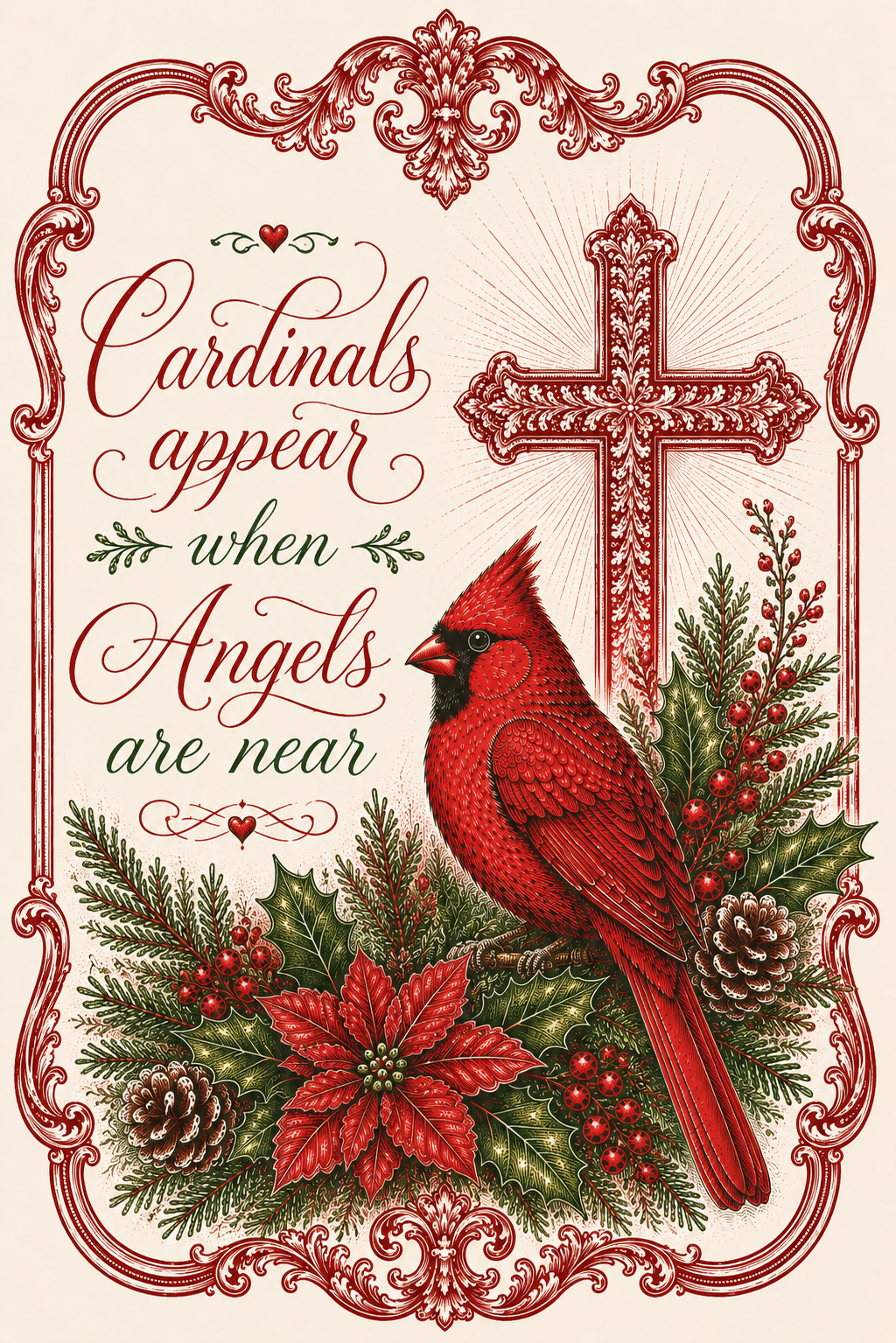 Cardinal Angels appear Christmas Winter 12" Wood Wreath Sign - DBJ-W-0038