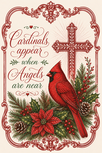 Thumbnail for Cardinal Angels appear Christmas Winter 12" Wood Wreath Sign - DBJ-W-0038