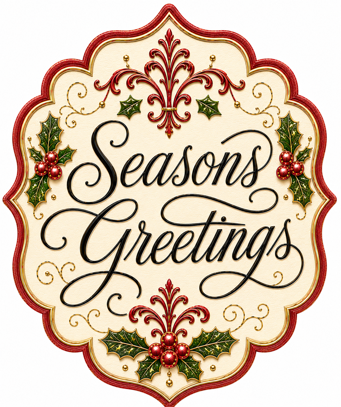 Red Seasons Greetings Christmas 12" Wood Wreath Sign - DBJ-W-0040