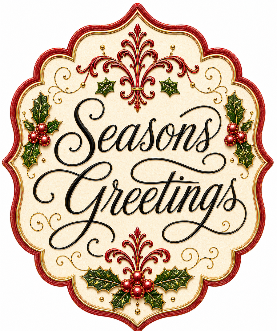 Red Seasons Greetings Christmas 12" Wood Wreath Sign - DBJ-W-0040