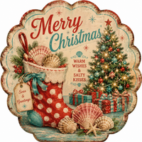 Thumbnail for Merry Christmas Beach 12" Wood Wreath Sign - PDW-W-001