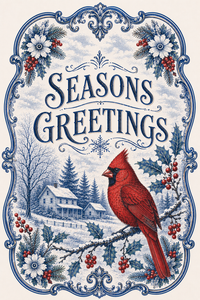 Thumbnail for Blue Cardinal Season Greetings Christmas 12" Wood Wreath Sign - DBJ-W-0043