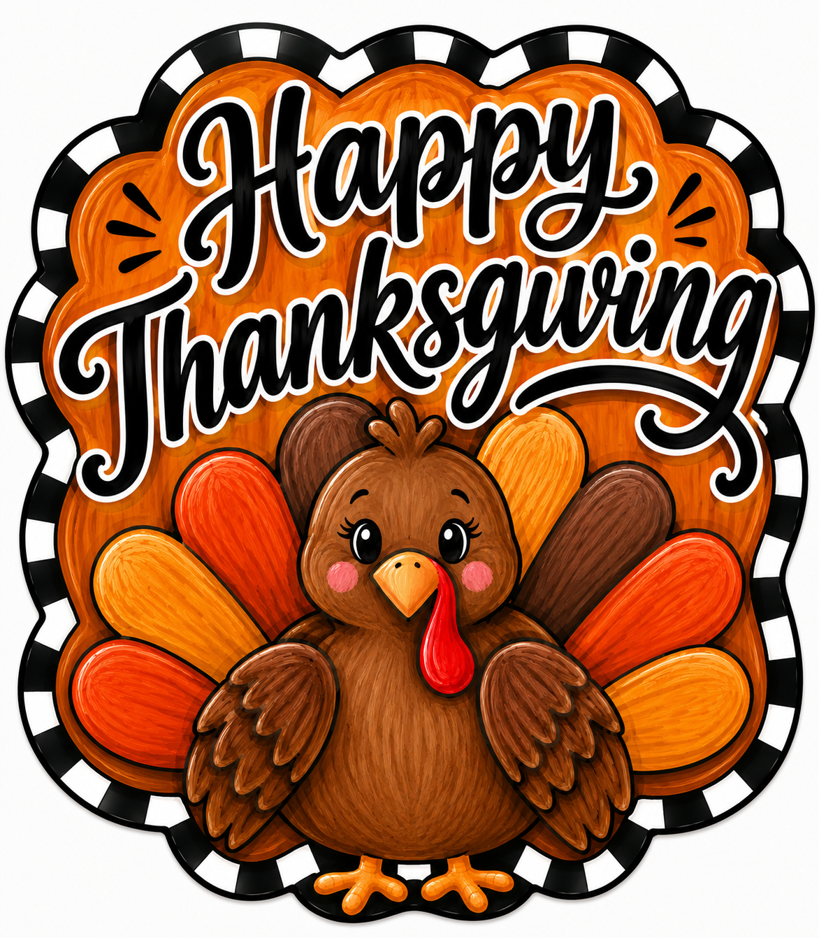 Happy Thanksgiving Turkey Check 12" Wood Wreath Sign - DBJ-W-0050
