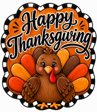Thumbnail for Happy Thanksgiving Turkey Check 12" Wood Wreath Sign - DBJ-W-0050