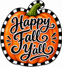 Thumbnail for Happy Fall Y'all Pumpkin Check 12" Wood Wreath Sign - DBJ-W-0051