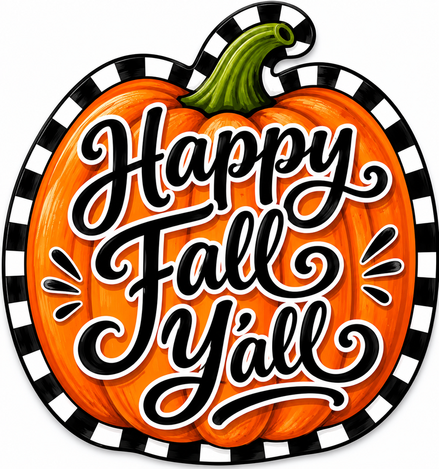 Happy Fall Y'all Pumpkin Check 12" Wood Wreath Sign - DBJ-W-0051