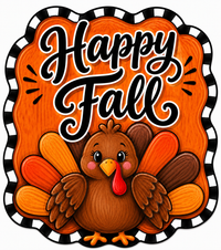 Thumbnail for Happy Fall Turkey Check 12" Wood Wreath Sign - DBJ-W-0054