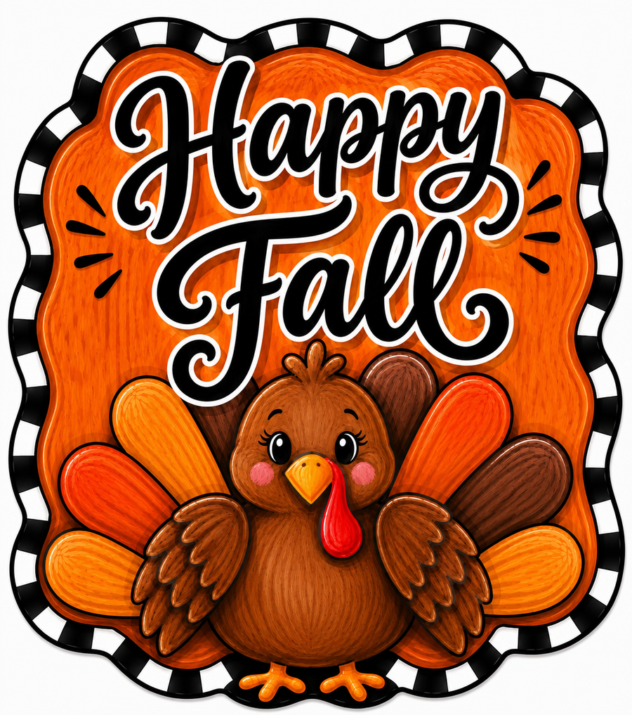 Happy Fall Turkey Check 12" Wood Wreath Sign - DBJ-W-0054