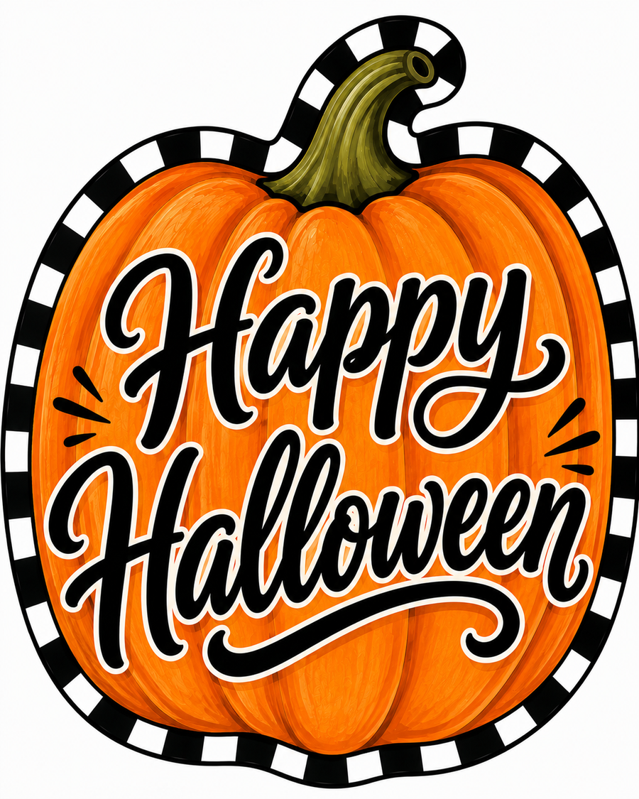 Happy Halloween Pumpkin Check 12" Wood Wreath Sign - DBJ-W-0056