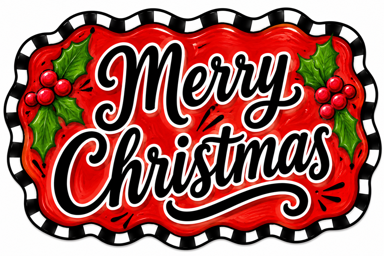 Merry Christmas Check Marquee 12" Wood Wreath Sign - DBJ-W-0060
