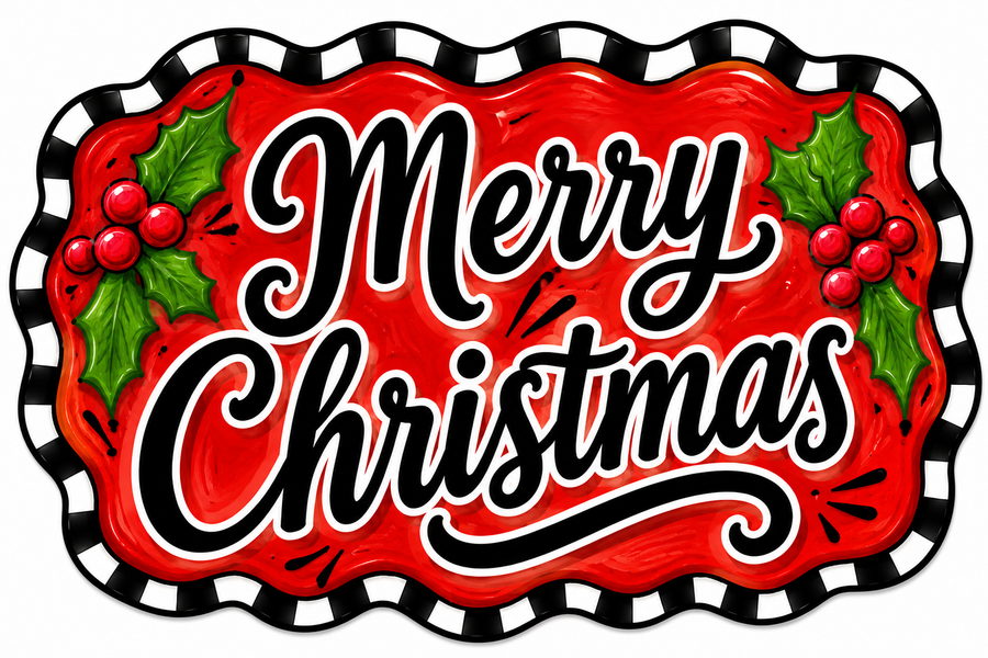 Merry Christmas Check Marquee 12" Wood Wreath Sign - DBJ-W-0060