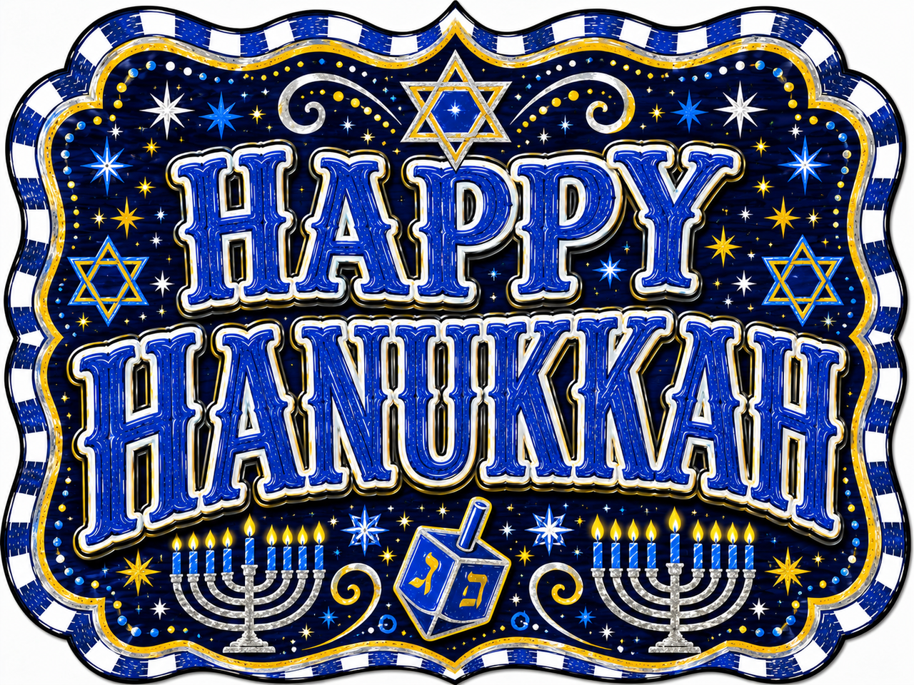 Happy Hanukkah Marquee 12" Wood Wreath Sign - DBJ-W-0067