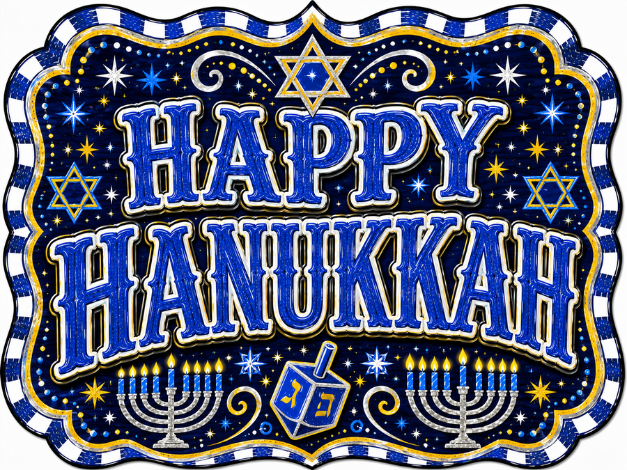 Happy Hanukkah Marquee 12" Wood Wreath Sign - DBJ-W-0067