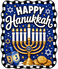 Thumbnail for Happy Hanukkah Menorah and Dreidel 12" Wood Wreath Sign - DBJ-W-0068