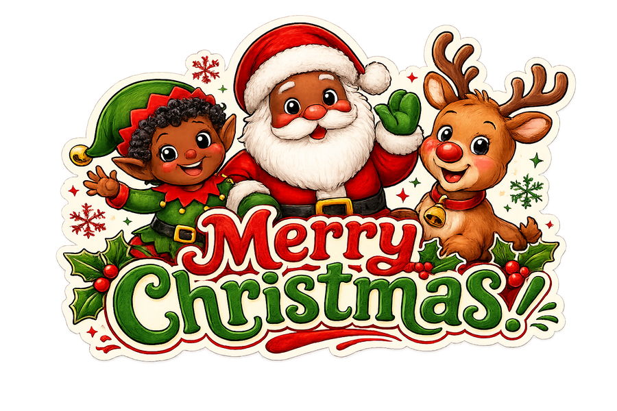 Merry Christmas Black Santa Elf and Rudolph 12" Wood Wreath Sign - DBJ-W-0083
