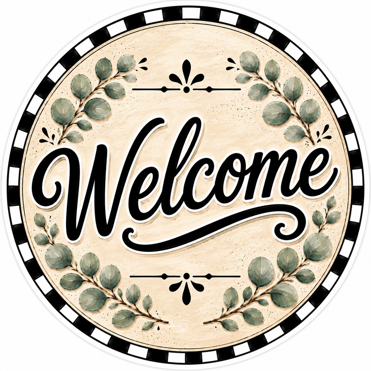 Welcome Check Eucalyptus 12" Wood Wreath Sign - DBJ-W-0087