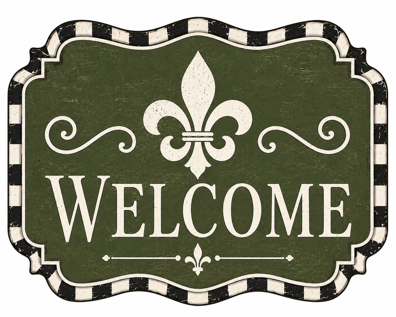 Welcome Fleur de Lis Olive Green 12" Wood Wreath Sign - DBJ-W-0094