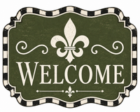 Thumbnail for Welcome Fleur de Lis Olive Green 12" Wood Wreath Sign - DBJ-W-0094