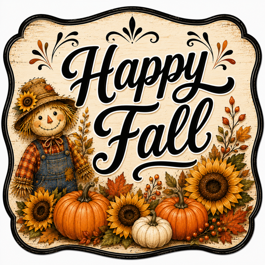 Happy Fall Scarecrow 12" Wood Wreath Sign - DBJ-W-0101