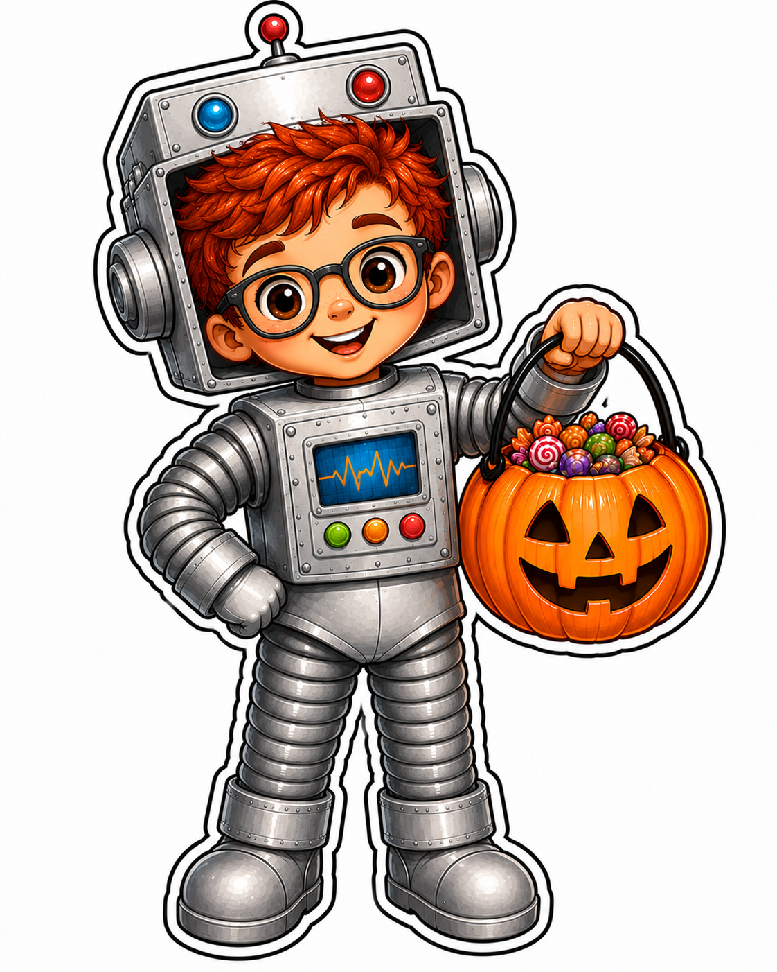 Robot Kid Trick or Treat 14" Wood Wreath Sign - DBJ-W-0103