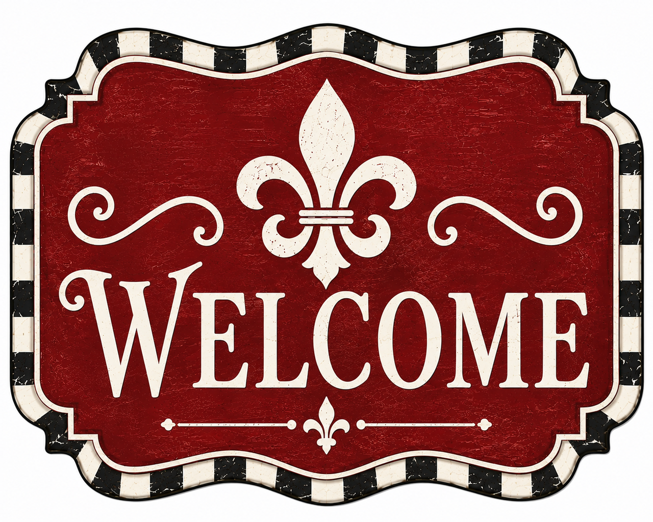 Welcome Fleur de Lis Red 12" Wood Wreath Sign - DBJ-W-0106