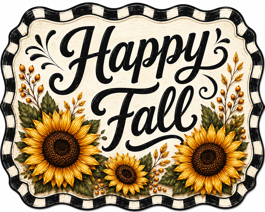 Happy Fall Sunflowers Check 12" Wood Wreath Sign - DBJ-W-0108