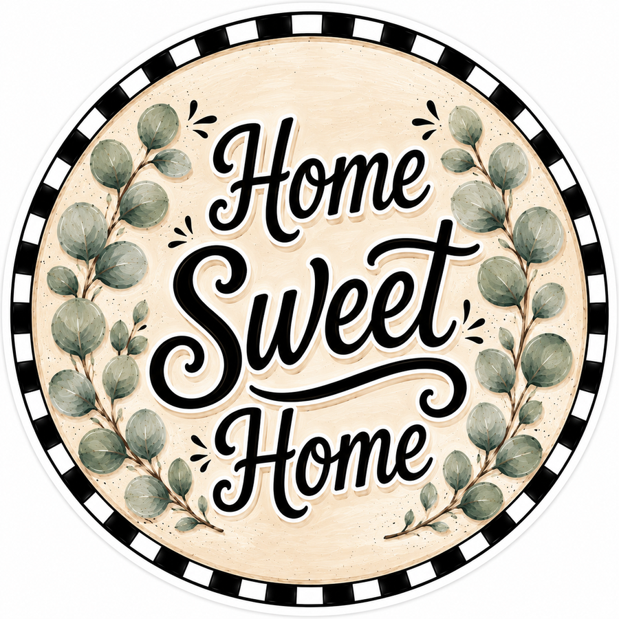 Home Sweet Home Check Eucalyptus 12" Wood Wreath Sign - DBJ-W-0110