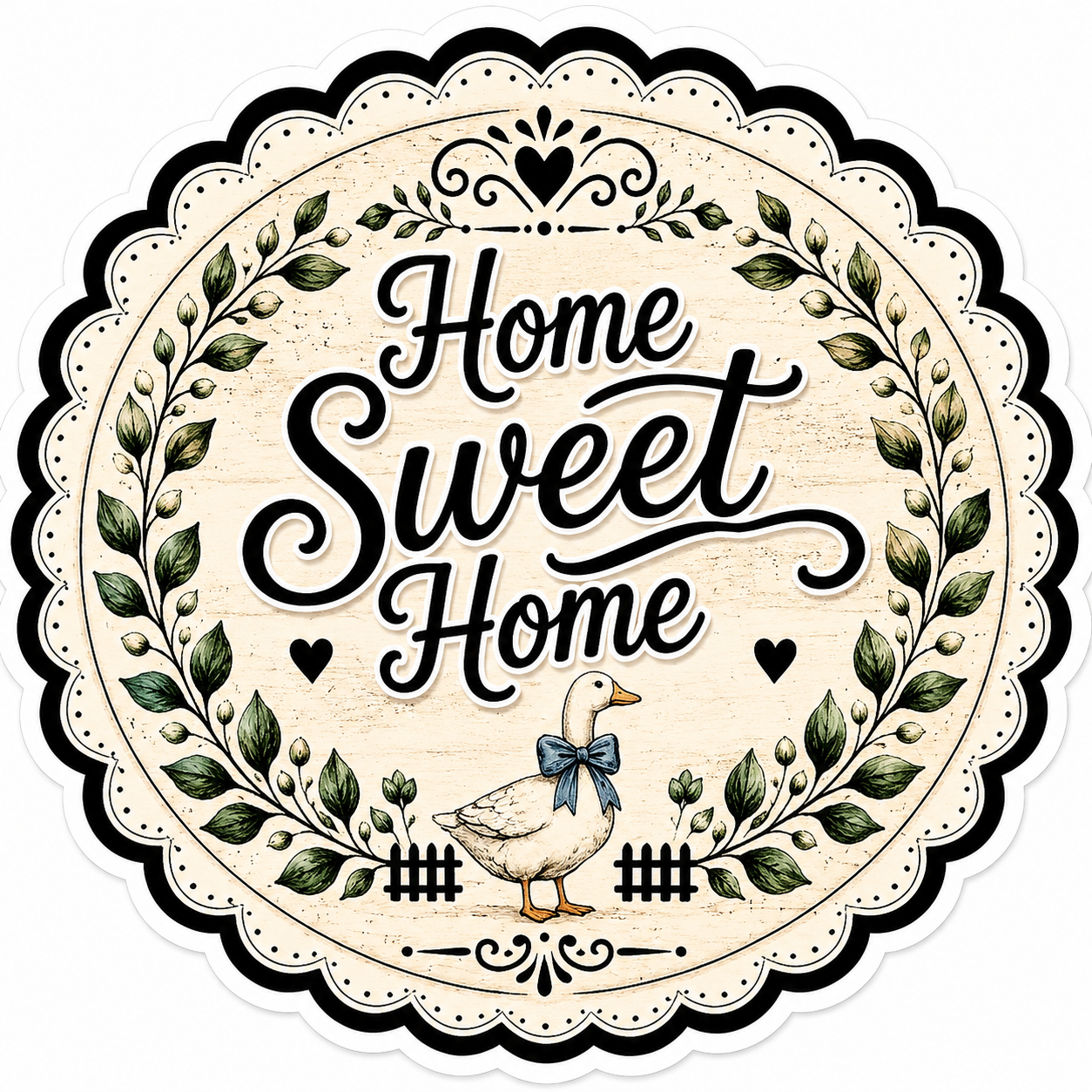 Home Sweet Home Duck with Blue Bow 12" Wood Wreath Sign - DBJ-W-0112