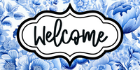 Thumbnail for Blue Floral Welcome 6x12" Wood Wreath Sign - DCO-00160-1