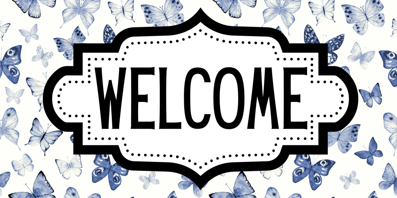 Blue Butterfly Welcome 6x12" Wood Wreath Sign - DCO-00828-1