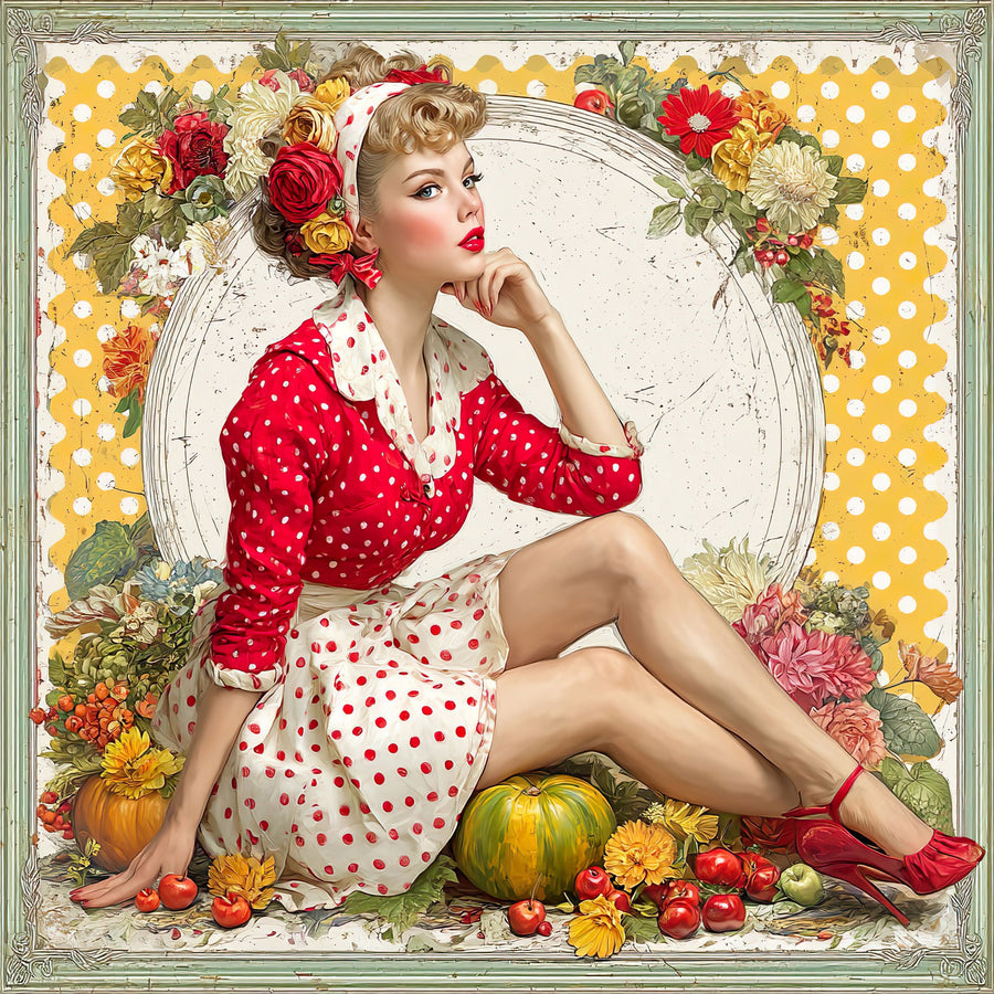 Fall Pin up Girl Sign, DCO-102047, Sign For Wreath, 10x10in Metal Sign