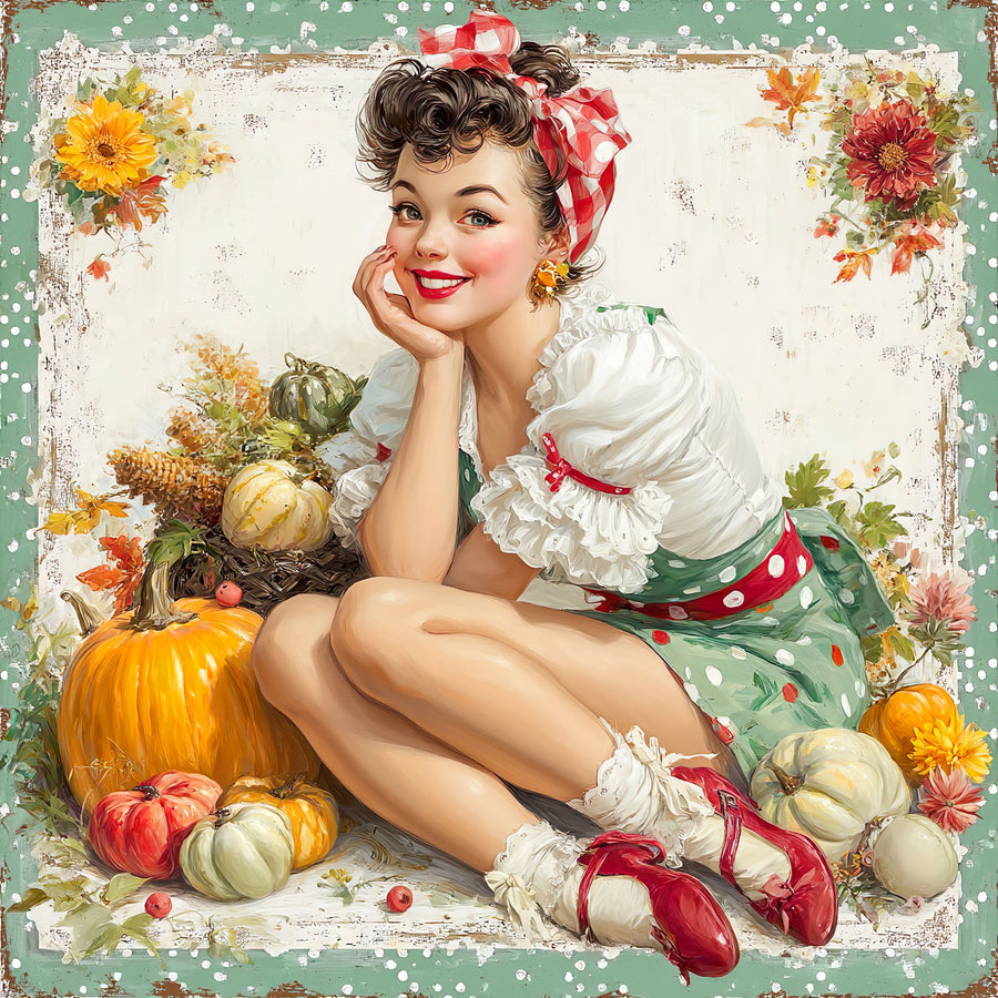 Fall Pin up Girl Sign, DCO-102053, Sign For Wreath, 10x10in Metal Sign