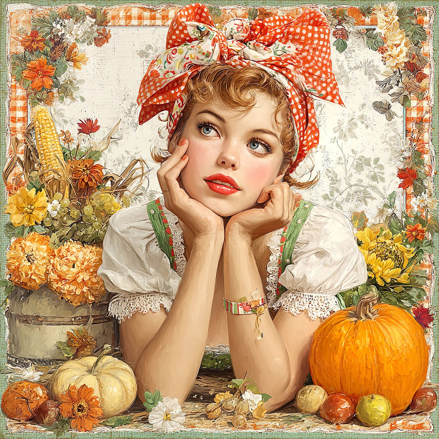 Fall Pin up Girl Sign, DCO-102054, Sign For Wreath, 10x10in Metal Sign