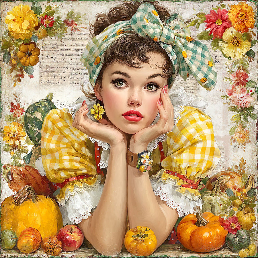 Fall Pin up Girl Sign, DCO-102060, Sign For Wreath, 10x10in Metal Sign