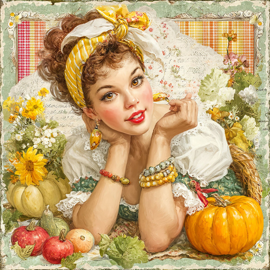 Fall Pin up Girl Sign, DCO-102064, Sign For Wreath, 10x10in Metal Sign
