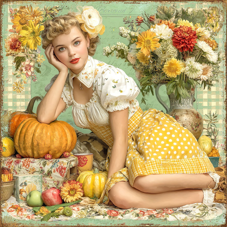 Fall Pin up Girl Sign, DCO-102065, Sign For Wreath, 10x10in Metal Sign