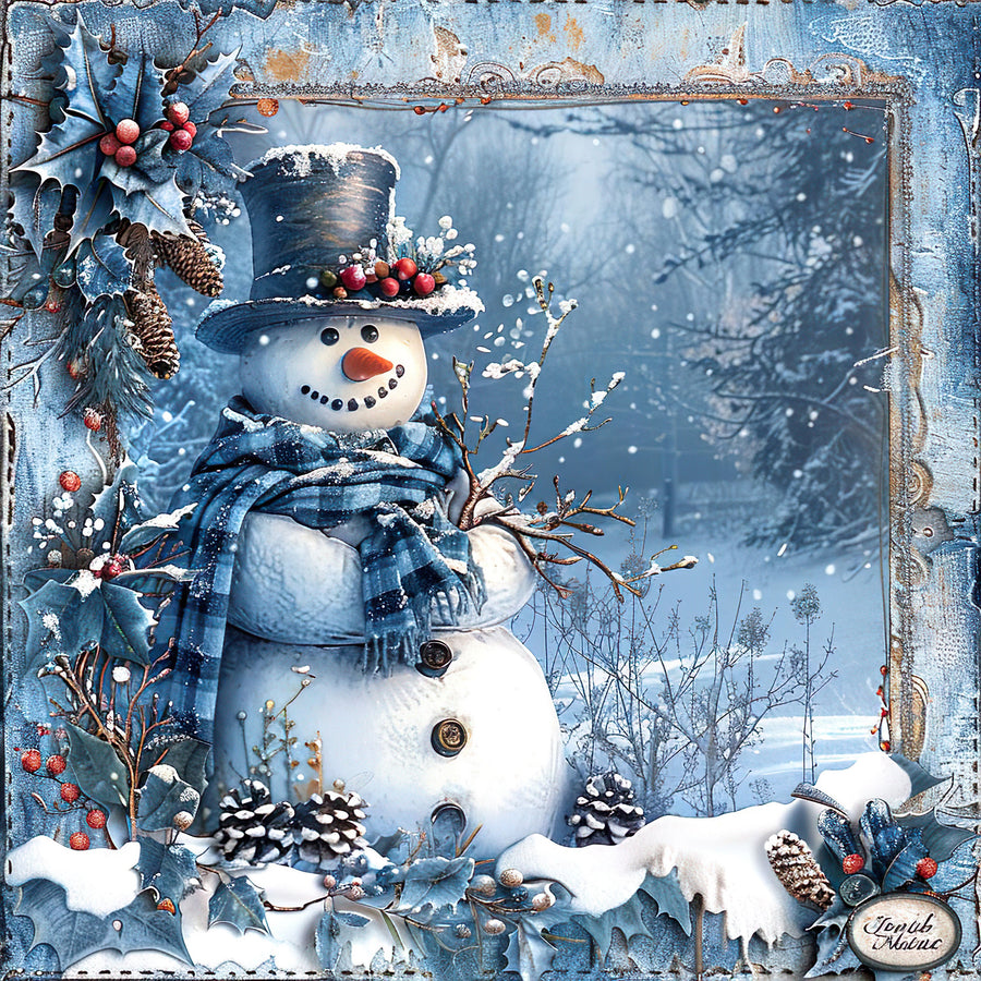 Blue Snowman Sign, DCO-102106, Sign For Wreath, 10x10in Metal Sign