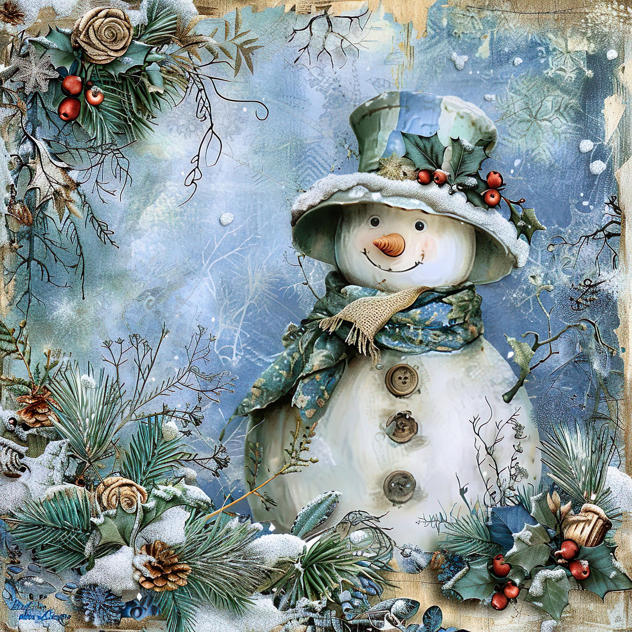 Blue Snowman Sign, DCO-102107, Sign For Wreath, 10x10in Metal Sign