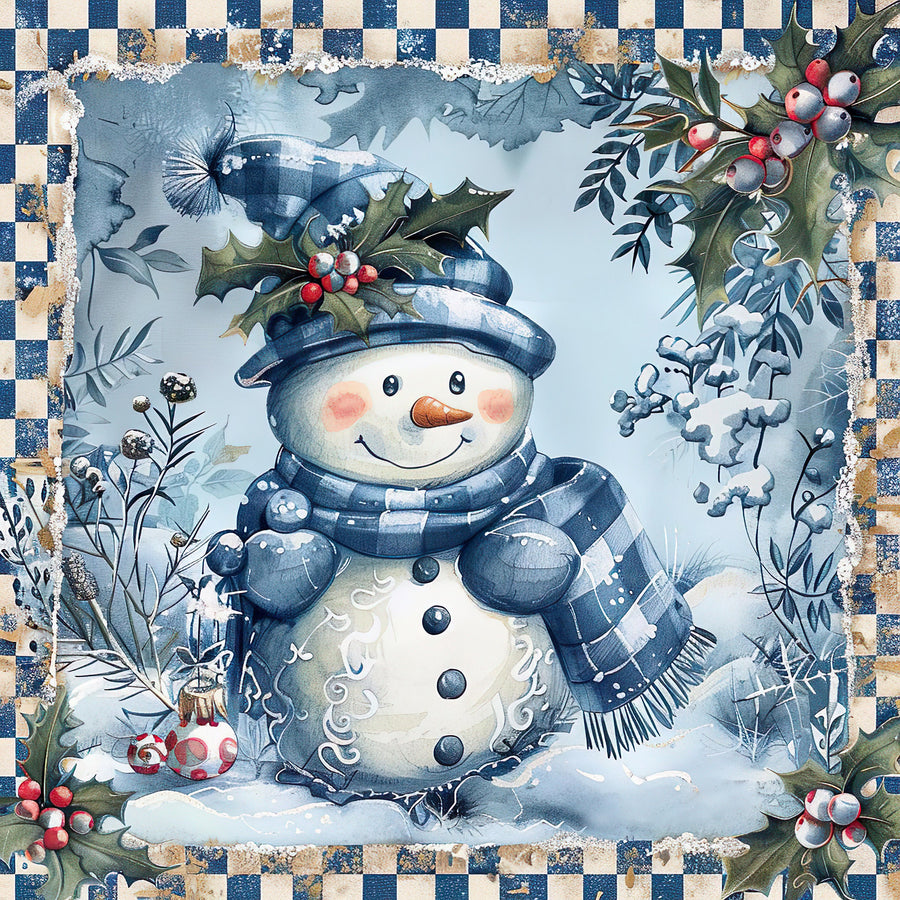 Blue Snowman Sign, DCO-102108, Sign For Wreath, 10x10in Metal Sign