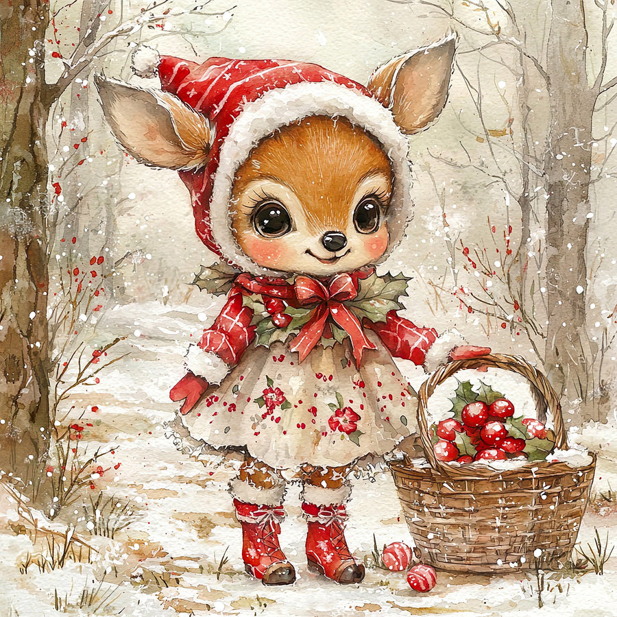 Cute Christmas Deer, DCO-102152, Sign For Wreath, 10x10in Metal Sign