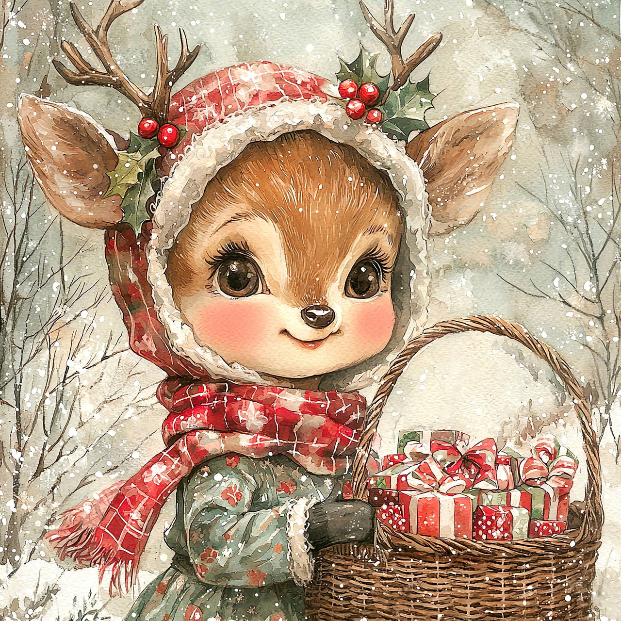 Cute Christmas Deer, DCO-102153, Sign For Wreath, 10x10in Metal Sign