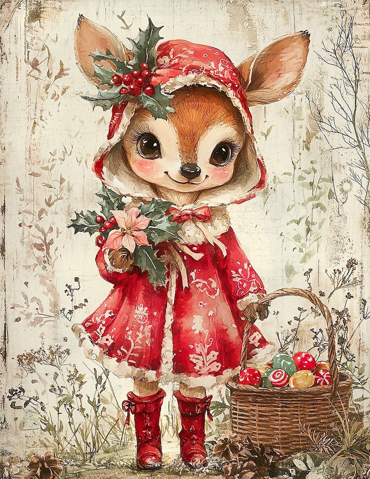 Cute Christmas Deer, DCO-102158, Sign For Wreath, 10x10in Metal Sign
