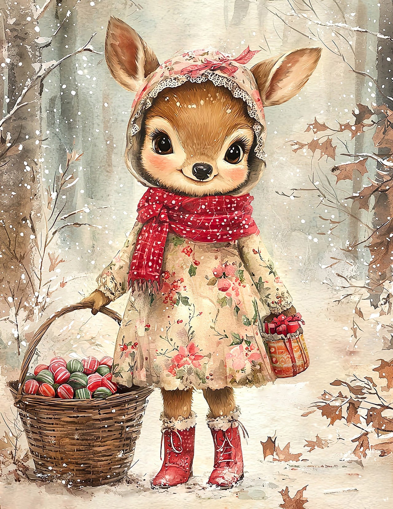 Cute Christmas Deer, DCO-102160, Sign For Wreath, 10x10in Metal Sign