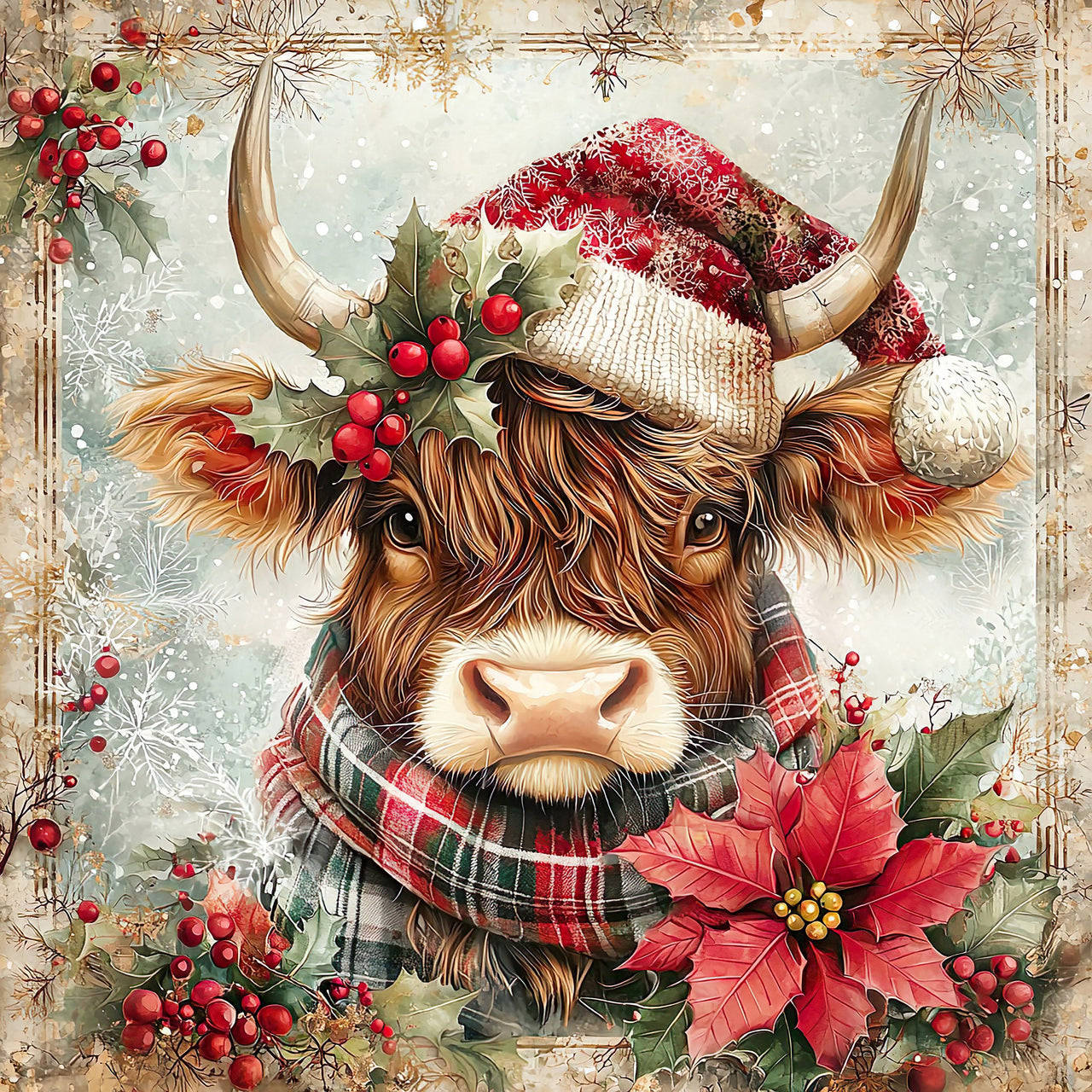 Christmas Highland Cow Sign, DCO-102171, Sign For Wreath, 10x10in Metal Sign