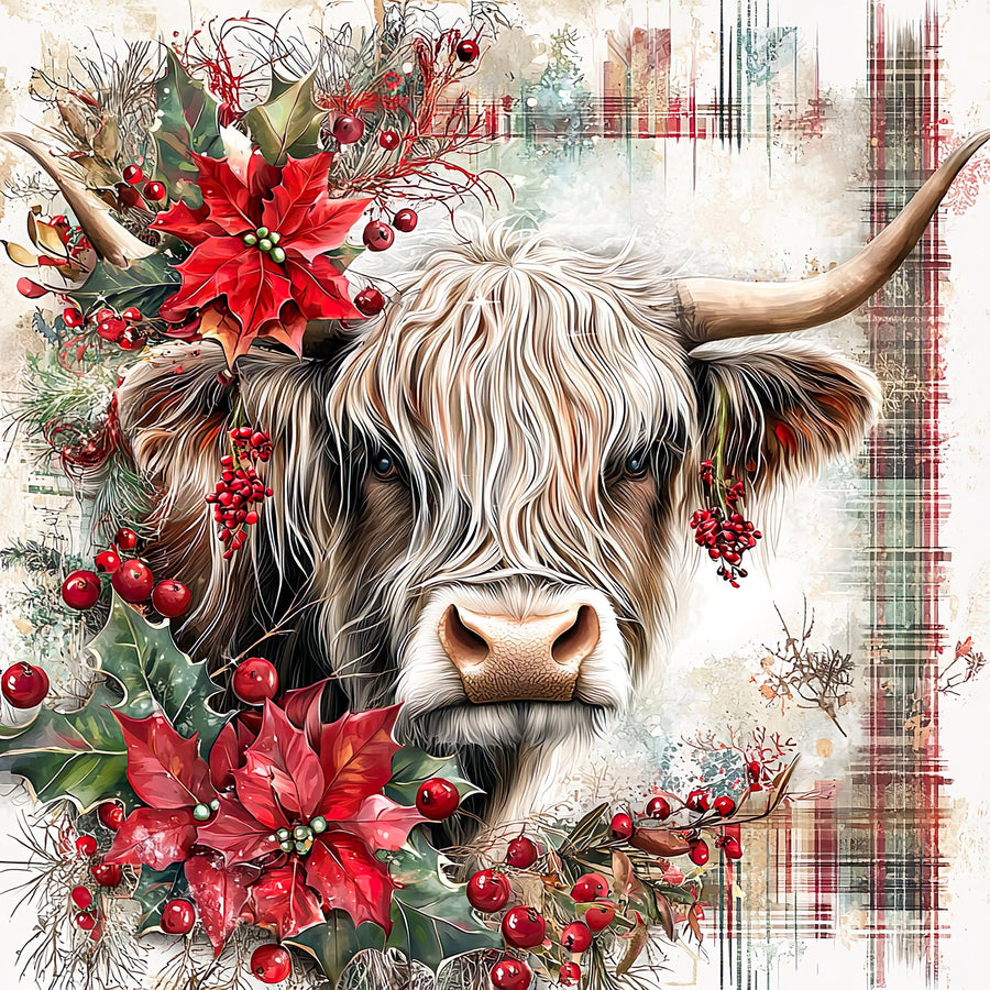 Christmas Highland Cow Sign, DCO-102174, Sign For Wreath, 10x10in Metal Sign
