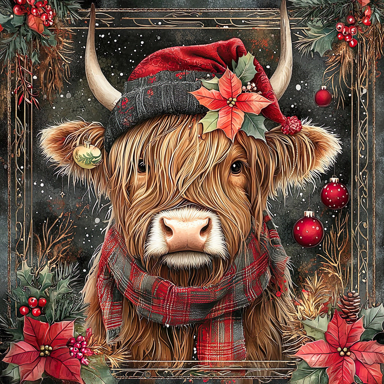 Christmas Highland Cow Sign, DCO-102175, Sign For Wreath, 10x10in Metal Sign