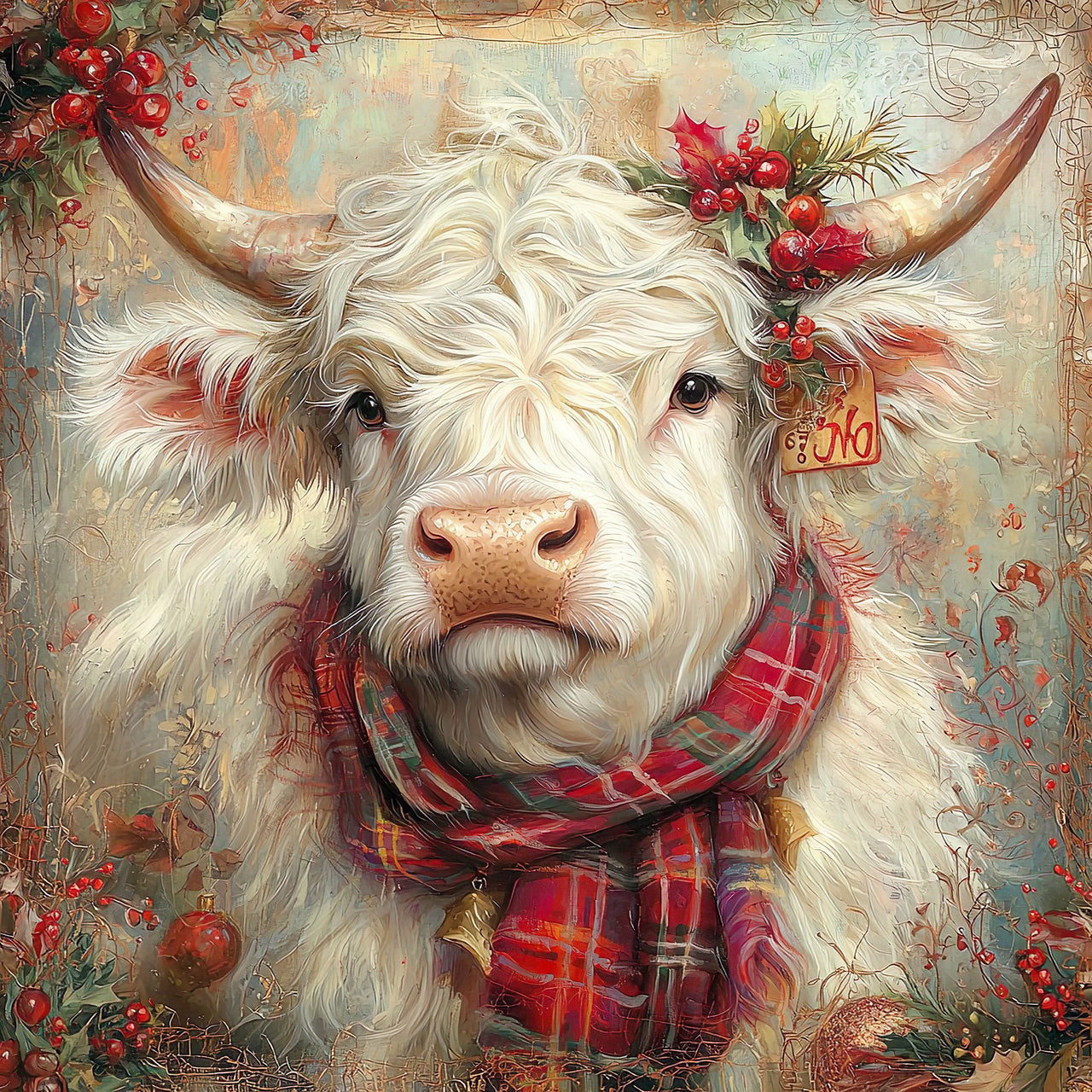 Christmas Highland Cow Sign, DCO-102177, Sign For Wreath, 10x10in Metal Sign